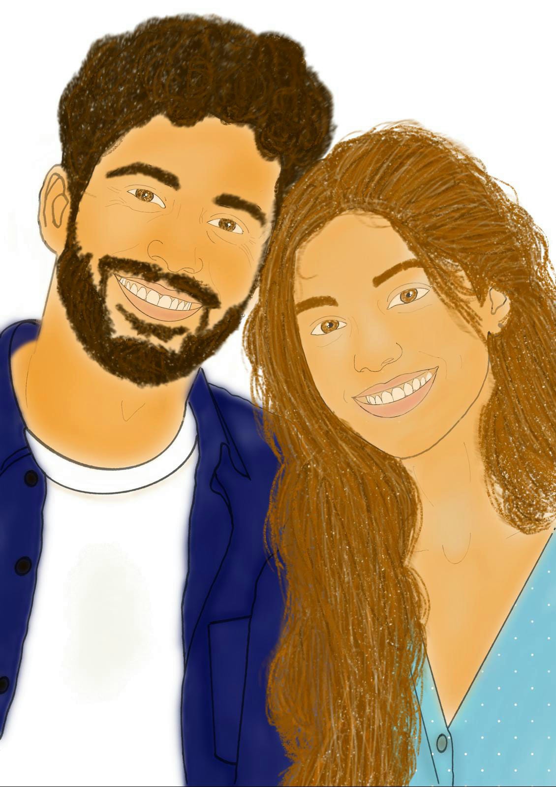 איור זוג מחויך בעבודת יד